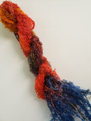 Silky Curly Lock Strands - ISLAND SUNSET - Hand Dyed Textured Yarn OOAK - Multicoloured