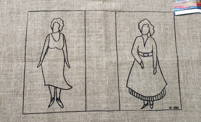 TWO WOMEN -  Rug Hooking Pattern on Linen - Deanne Fitzpatrick -07-23-14