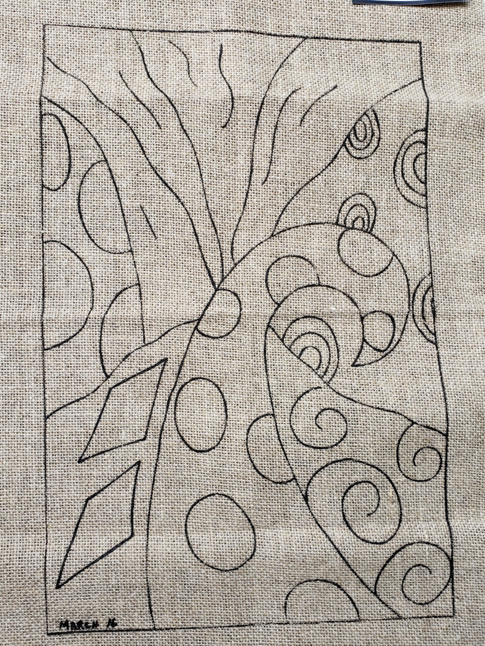 ABSTRACT -  Rug Hooking Pattern on Linen - Deanne Fitzpatrick -07-23 -16