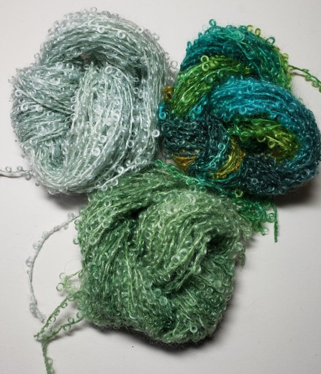 Wool Curly Locks - SUMMER GREEN BUNDLE OOAK- Hand Dyed Textured Yarn - Landscape Shades
