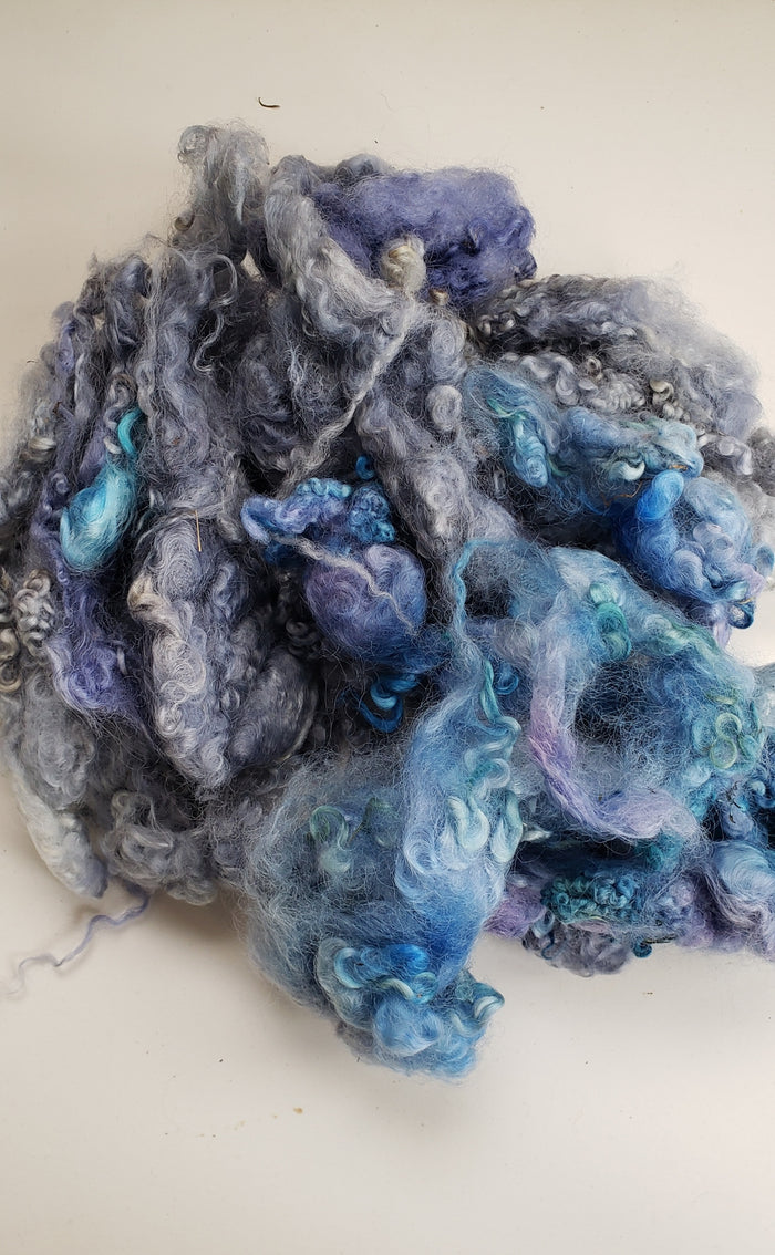 Hand Dyed Fleece Locks - STORMY SKY - Hand Dyed Textured Sheep Locks 1.5 oz (40gr) - Bin1