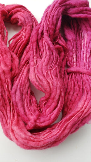 Slubby - PINK PEONY -  Merino/Blue Face Leicester - Hand Dyed Textured Yarn Thick and Thin