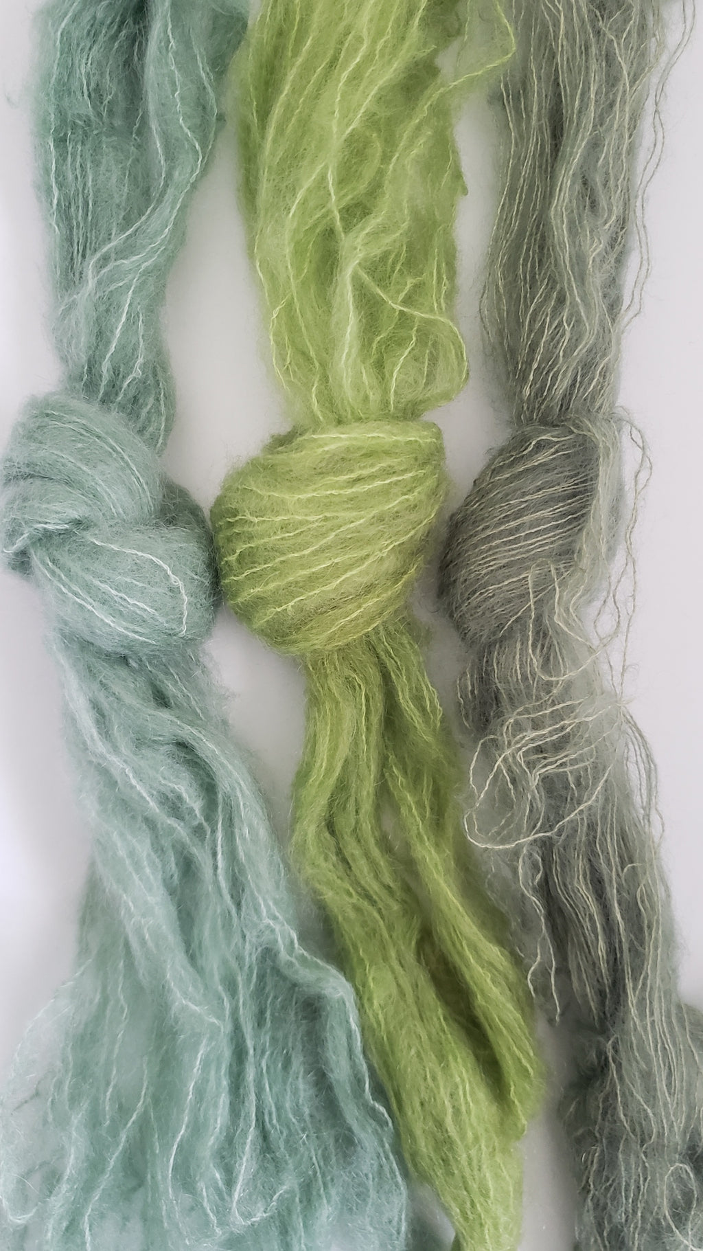 WHISKER - GREEN MEDLEY - OOAK Hand Dyed - Kid Mohair/Silk Yarn Skein - 36 grams