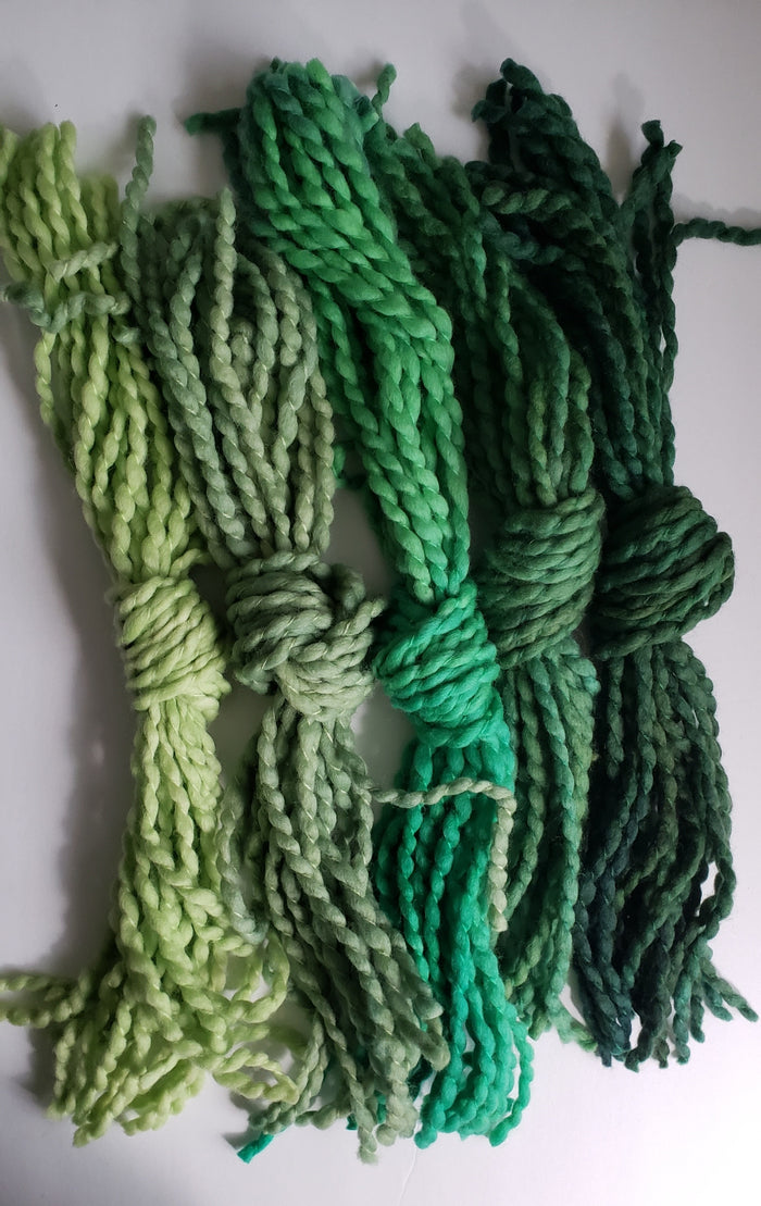Crimp - GREEN MEDLEY - OOAK - Hand Dyed Chunky Textured Yarn - Landscape Shades