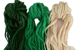 Slubby Kit Bundle - 3 SHADES of GREEN -  OOAK - 25 gr 24 CUT STRANDS each shade - Merino/Blue Face Leicester - Hand Dyed Textured Yarn Thick and Thin