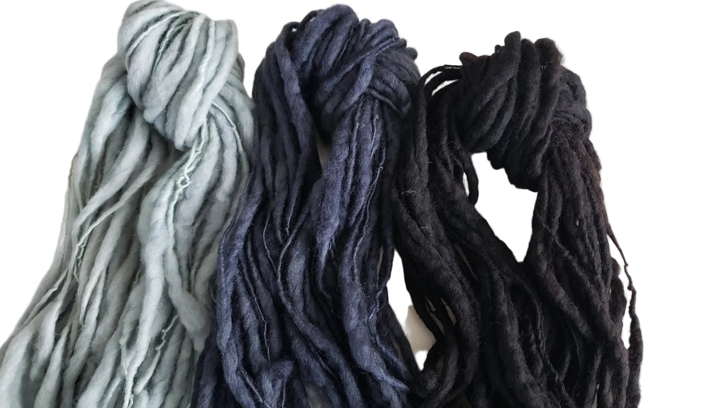 Slubby Kit Bundle - 3 SHADES of BLUE/BLACK -  OOAK - 25 gr 24 CUT STRANDS each shade - Merino/Blue Face Leicester - Hand Dyed Textured Yarn Thick and Thin