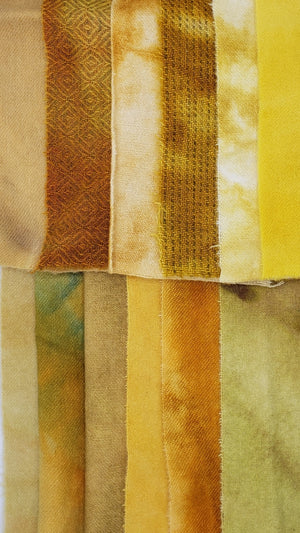 WOOL FABRIC KIT/BUNDLE - YELLOW/GOLD SHADES 100% Wool Fabric for Rug Hooking or Wool Applique - 12 Hand Dyed Fabrics