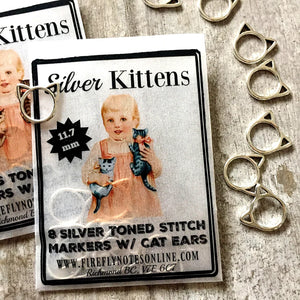 Firefly Notes Stitch Marker - SILVER KITTENS - Metal 11.7mm Marker