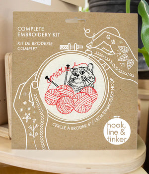Hook Line Tinker - KITTEN WITH KNITTING - Complete Embroidery Kit