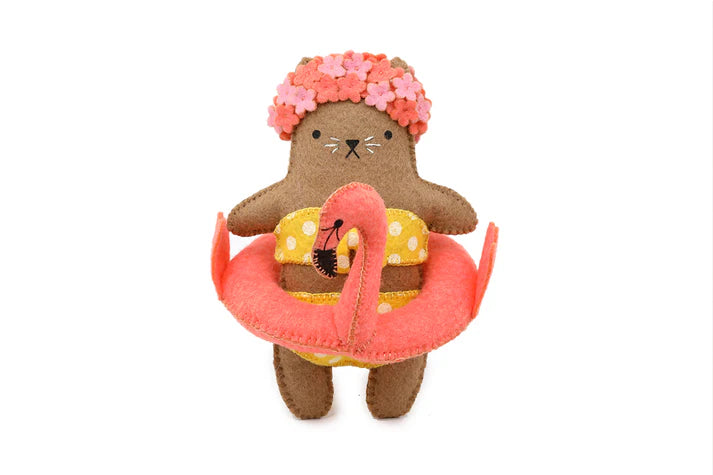 Kiriki Press  Costumed Cat - FLAMINGO CAT - Embroidery Wool Felt Doll Kit - DIY Plushie