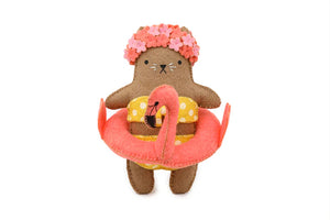 Kiriki Press  Costumed Cat - FLAMINGO CAT - Embroidery Wool Felt Doll Kit - DIY Plushie