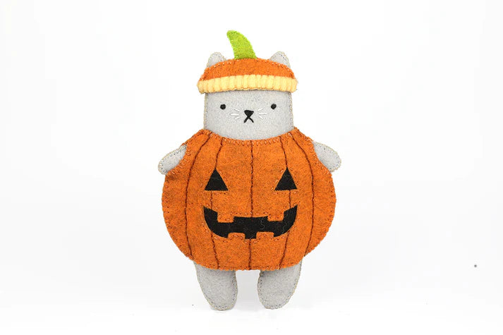 Kiriki Press  Costumed Cat - PUMPKIN CAT - Embroidery Wool Felt Doll Kit - DIY Plushie