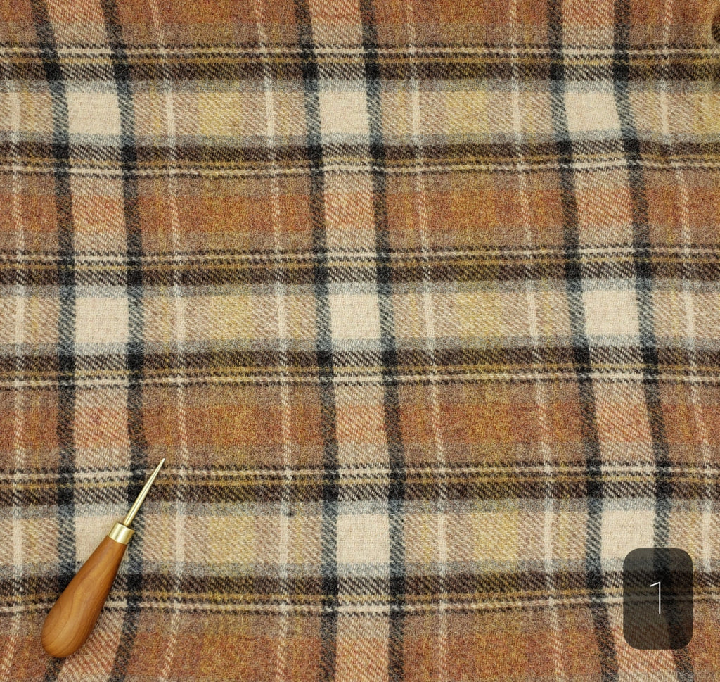 BROWN CREAM PLAID #284-1 - FAT QUARTER - Ready to use Wool Fabric for Rug Hooking or Wool Appliquel