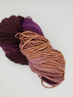 Chinook Worsted Weight - FIG - 100%  Merino Wool Yarn - Hand Dyed Variegated Shades of Pink/Burgundy