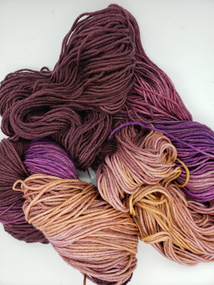 Chinook Worsted Weight - FIG - 100%  Merino Wool Yarn - Hand Dyed Variegated Shades of Pink/Burgundy
