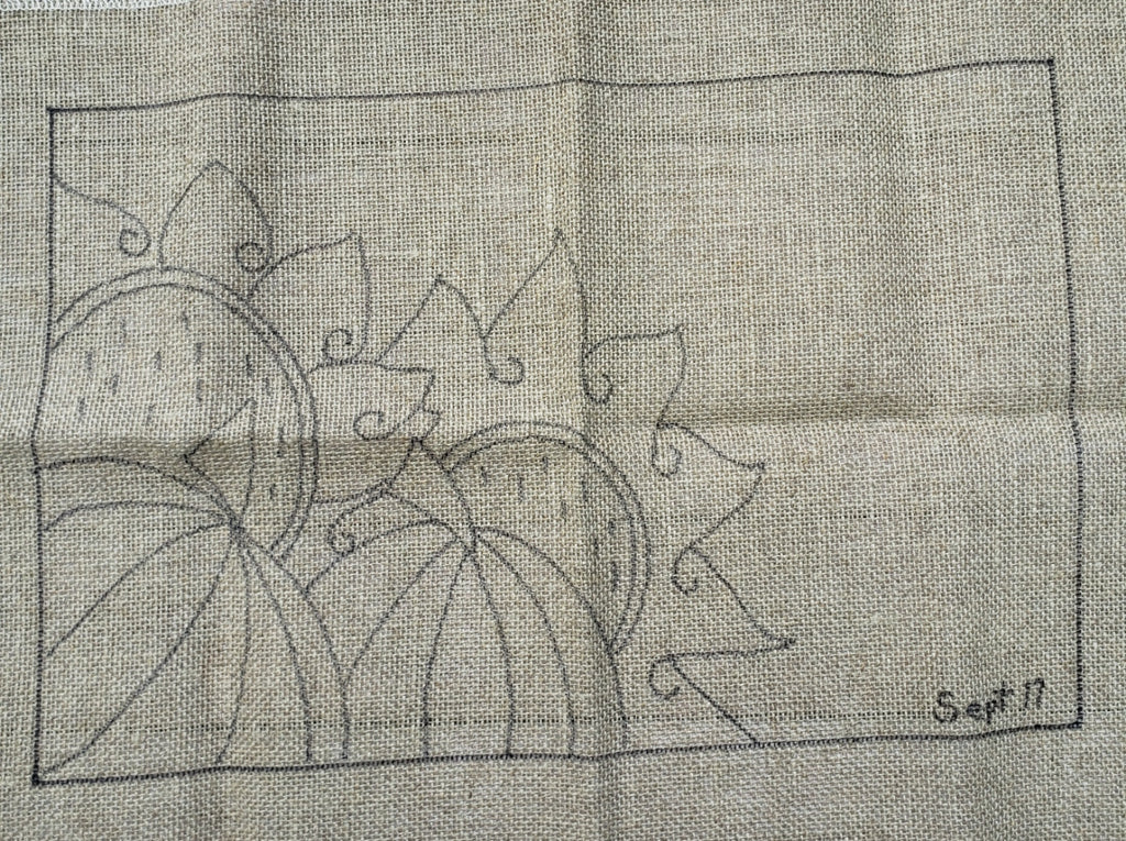 SUNFLOWERS and PUMPKINS  -  Rug Hooking Pattern on Linen - Deanne Fitzpatrick -07-1-7