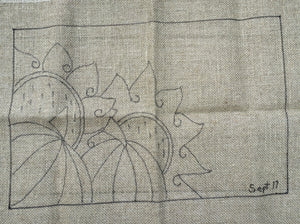 SUNFLOWERS and PUMPKINS  -  Rug Hooking Pattern on Linen - Deanne Fitzpatrick -07-1-7