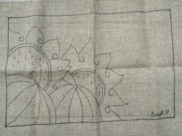 SUNFLOWERS and PUMPKINS  -  Rug Hooking Pattern on Linen - Deanne Fitzpatrick -07-1-7