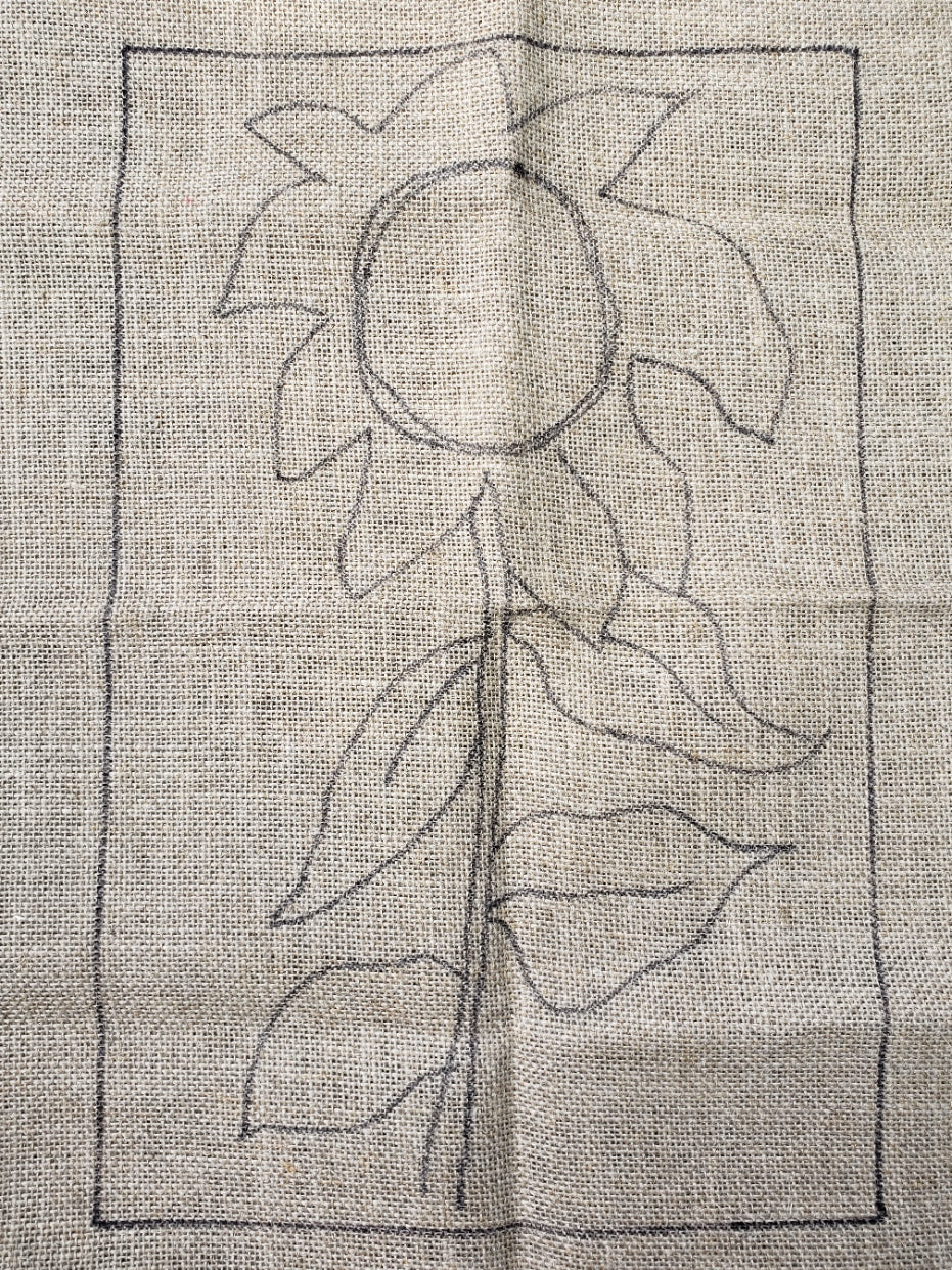 LONE SUNFLOWER -  Rug Hooking Pattern on Linen - Deanne Fitzpatrick -09-22-3