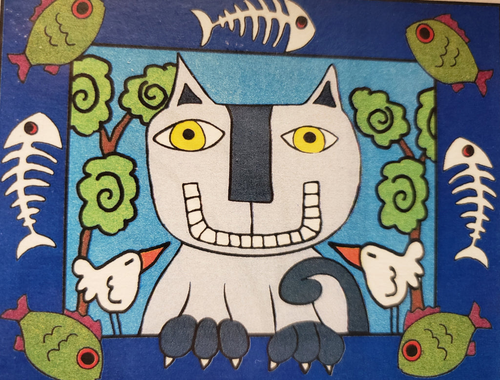 Cat and Fish 2013-46 - Rug Hooking Paper Pattern - Shelly Atkinson