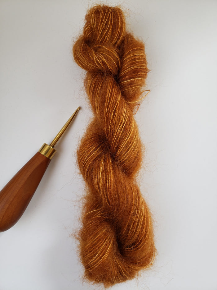 CARAMEL Hand Dyed Yarn - 100% Mohair Light Fingering - .4 oz/10gr