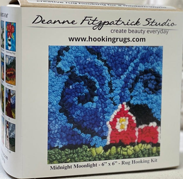 MIDNIGHT MOONLIGHT - Rug Hooking Kit 6"X 6" (BURLAP) - Deanne Fitzpatrick Design