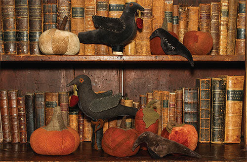 Crows and Pumpkins Wool and Velvet Pattern - Pincushion