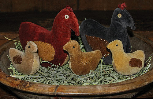 Hens and Chicks Wool and Velvet Pattern - Pincushion