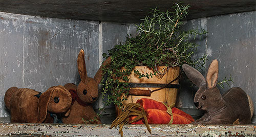 Rabbits and Carrots Wool and Velvet Pattern - Pincushion