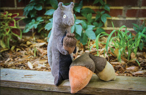 Squirrels and Nuts Wool and Velvet Pattern - Pincushion