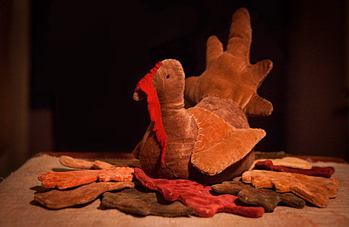 Wild Turkey and Leaves Wool and Velvet Pattern - Pincushion