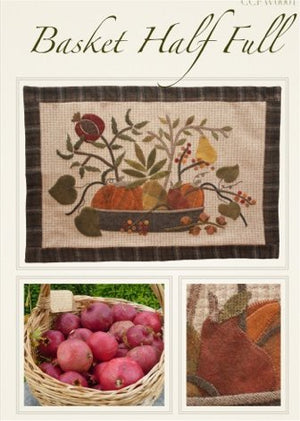 Basket Half Full Wool Applique Pattern - Wall Hanging or Table Runner