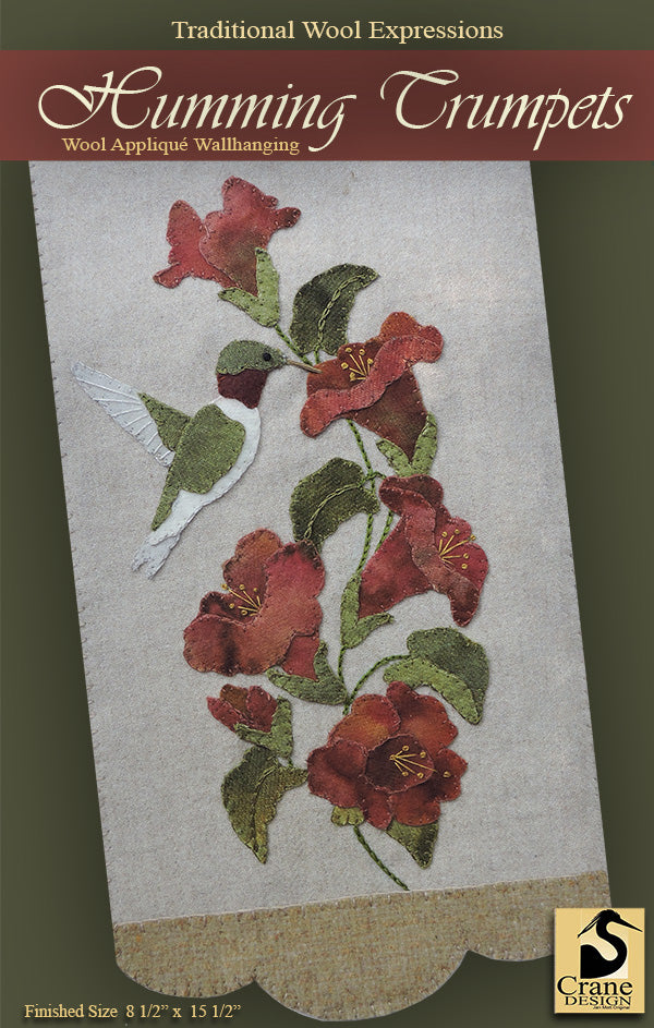 HUMMING TRUMPETS - Wool Applique Pattern - Wall Hanging