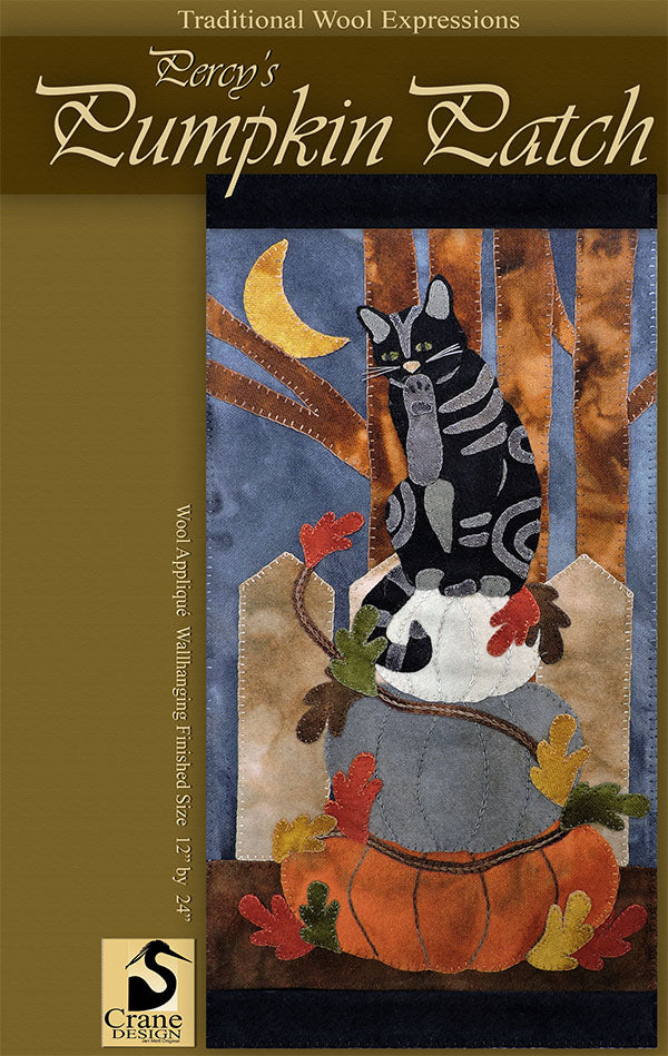 Percy's Pumpkin Patch Wool Applique Pattern - Wall Hanging or Bench Pillow