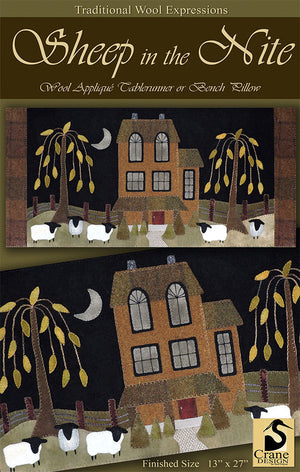 Sheep in the Nite Wool Applique Pattern - Wall Hanging or Bench Pillow