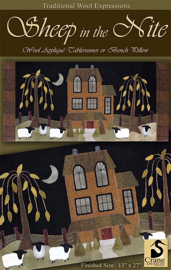 Sheep in the Nite Wool Applique Pattern - Wall Hanging or Bench Pillow