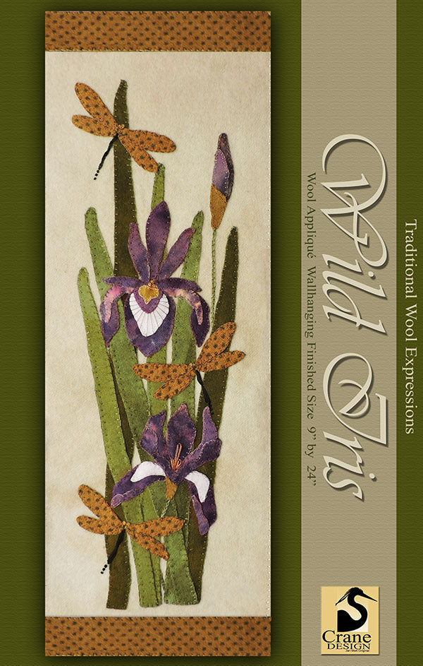 WILD IRIS - Wool Applique Pattern - Wall Hanging