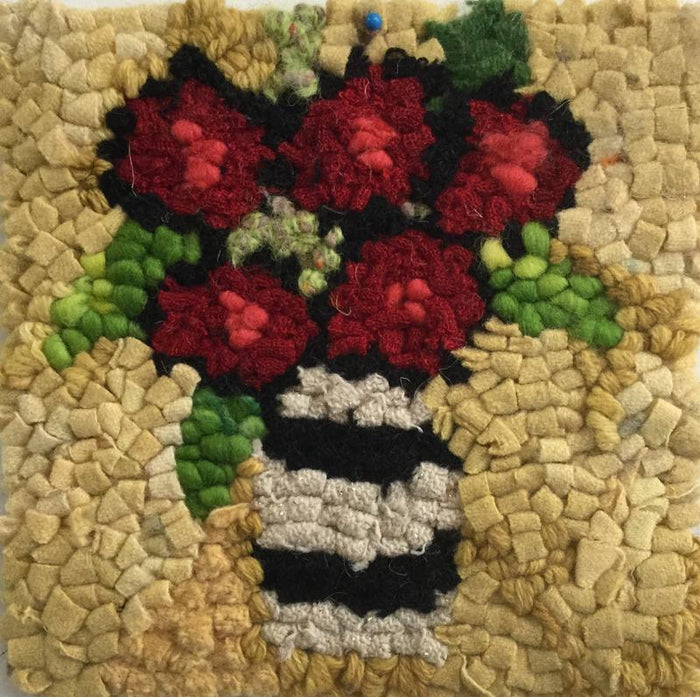 ROSY POSEY - Rug Hooking Kit 6" x 6" (BURLAP) - Deanne Fitzpatrick Design