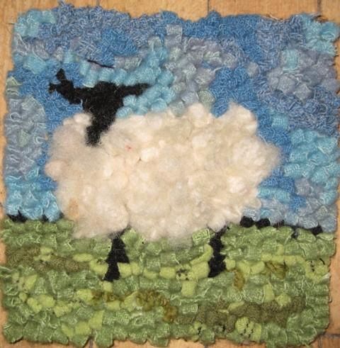 LOST SHEEP - Rug Hooking Kit 6" x 6" (BURLAP) - Deanne Fitzpatrick Design