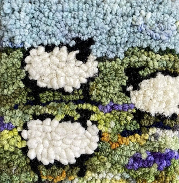 SHEEP in the LAVENDER - Rug Hooking Kit 6" x 6" (BURLAP) - Deanne Fitzpatrick Design