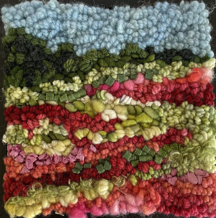 WILD ROSE FIELD - Rug Hooking Kit 6" x 6" (BURLAP) - Deanne Fitzpatrick Design