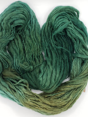 Slubby - CEDAR -  Merino/Blue Face Leicester - Hand Dyed Textured Yarn Thick and Thin  - Shades of Green