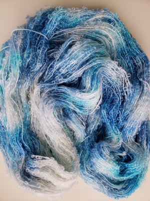 Silky Curly Locks - ISLAND SUMMER SKY - Hand Dyed Textured Yarn OOAK - Shades of Blue/Cream