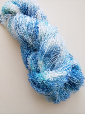 Silky Curly Locks - ISLAND SUMMER SKY - Hand Dyed Textured Yarn OOAK - Shades of Blue/Cream