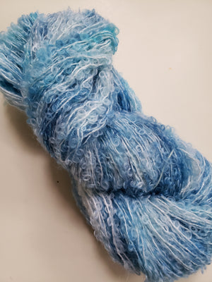 Silky Curly Locks - ISLAND SUMMER SKY - Hand Dyed Textured Yarn OOAK - Shades of Blue/Cream