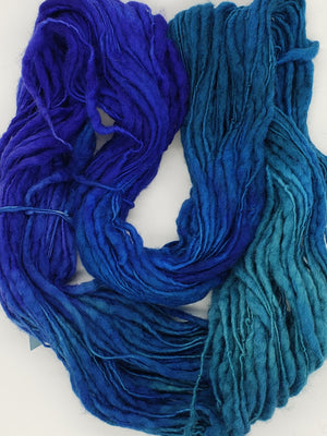 Slubby - MARINE - Merino/Blue Face Leicester - Hand Dyed Textured Yarn Thick and Thin  - Shades of Blue