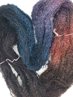 Wool Curly Locks - SWEET BERRY - Hand Dyed Textured Yarn - OOAK Landscape Shades