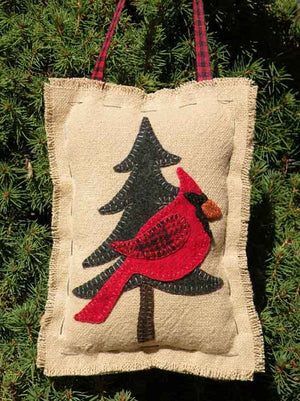 Cardinal in a Pine Tree Wool Applique Pattern - Meetinghouse Hill