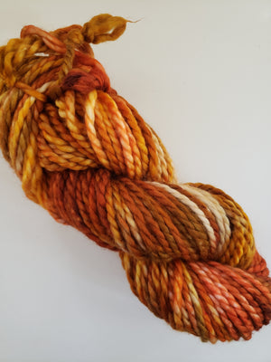 AUTUMN GLORY - BIG TWISTY 2 PLY -  Hand Dyed Shades of Orange, Gold and Caramel Chunky Yarn for Rug Hooking - RSS251