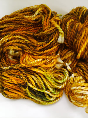 SUNFLOWERS - BIG TWISTY 2 PLY -  Hand Dyed Shades of Yellow, Brown, Rust and Green Chunky Yarn for Rug Hooking - RSS256